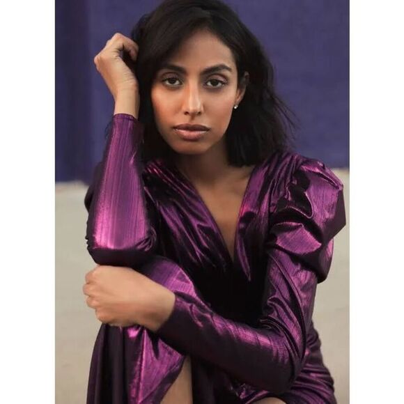 NWT IEENA For Mac Duggal Princess Sleeve Metallic Cut Out Gown Style 27060 Size - Picture 4 of 14